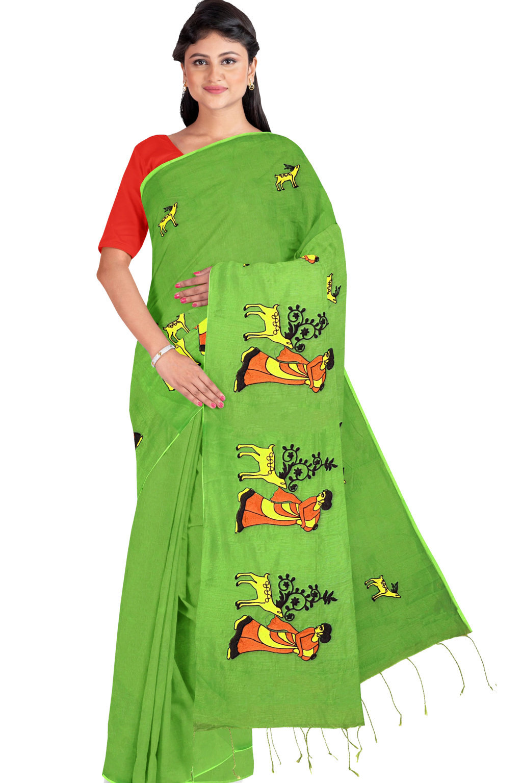 Green Pure Cotton Urbasi Hand Hand Loom Saree (1116)