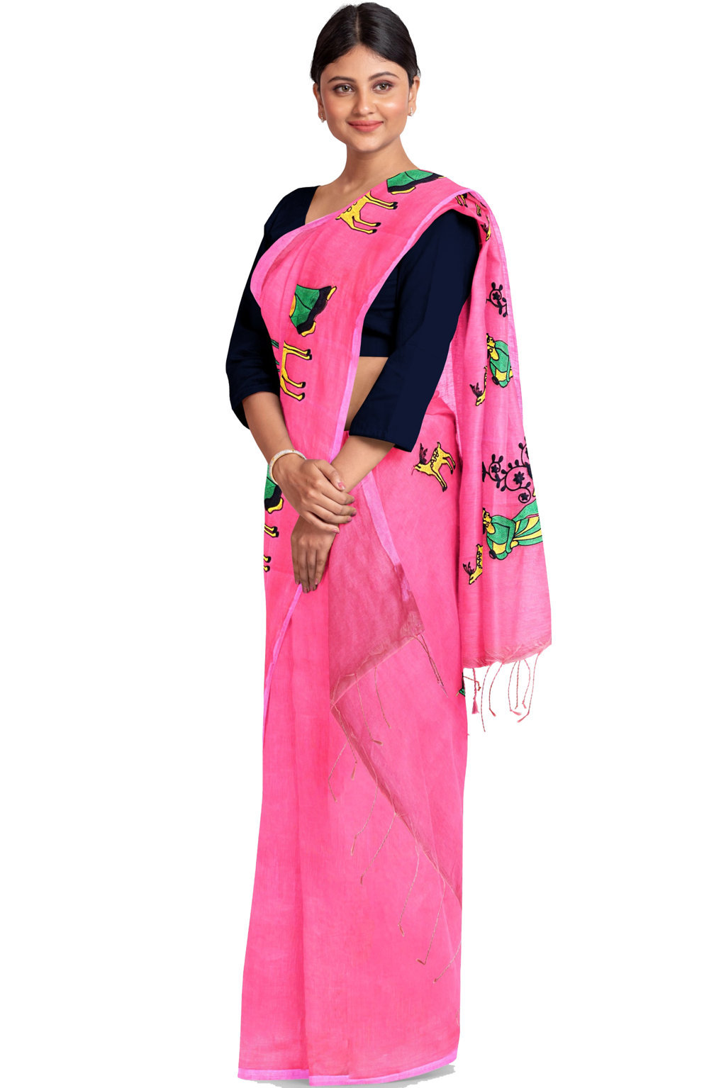 Pink Pure Cotton Urbasi Hand Hand Loom Saree (1117)