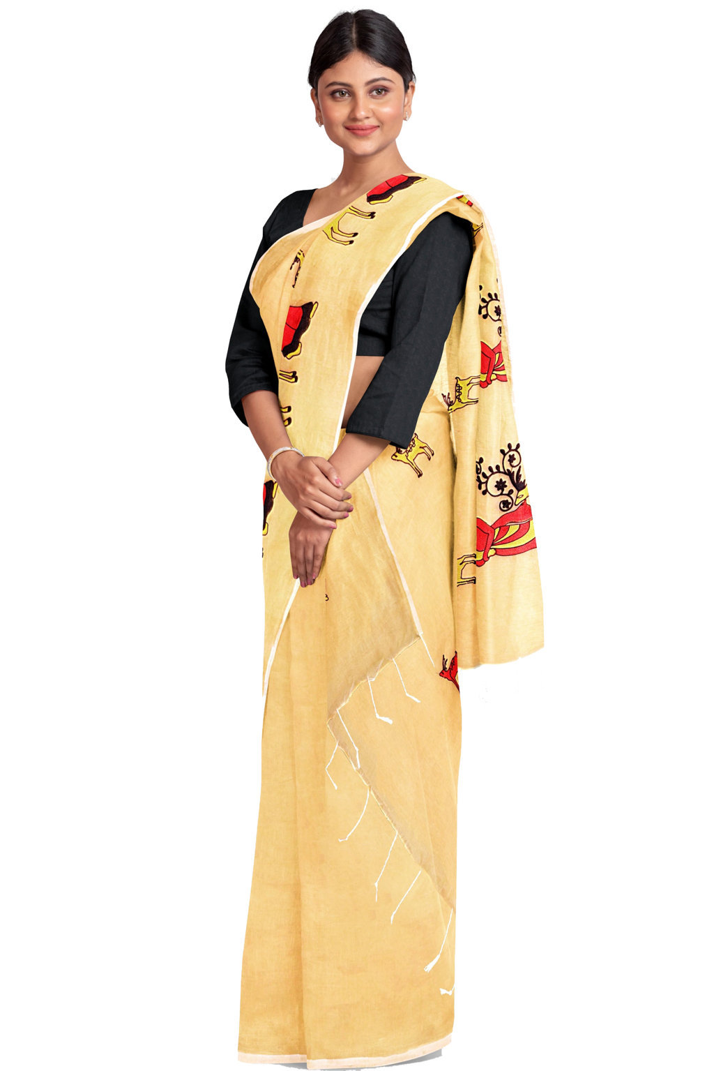 Cream Pure Cotton Urbasi Hand Hand Loom Saree (1118)