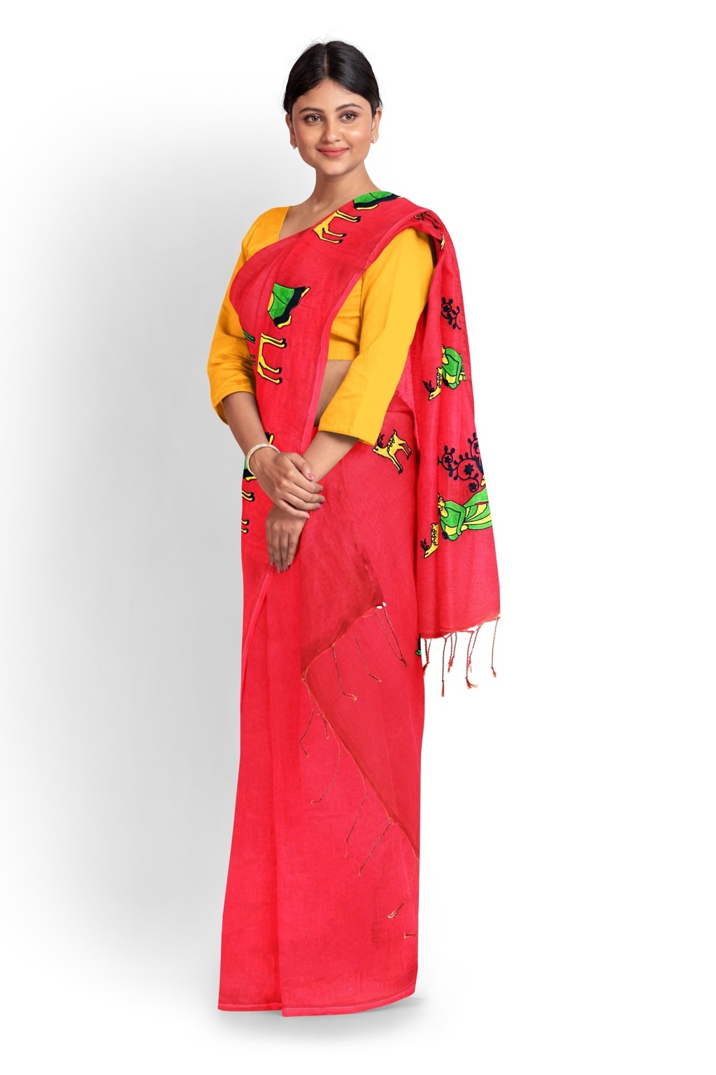Red Pure Cotton Urbasi Hand Hand Loom Saree (1119)