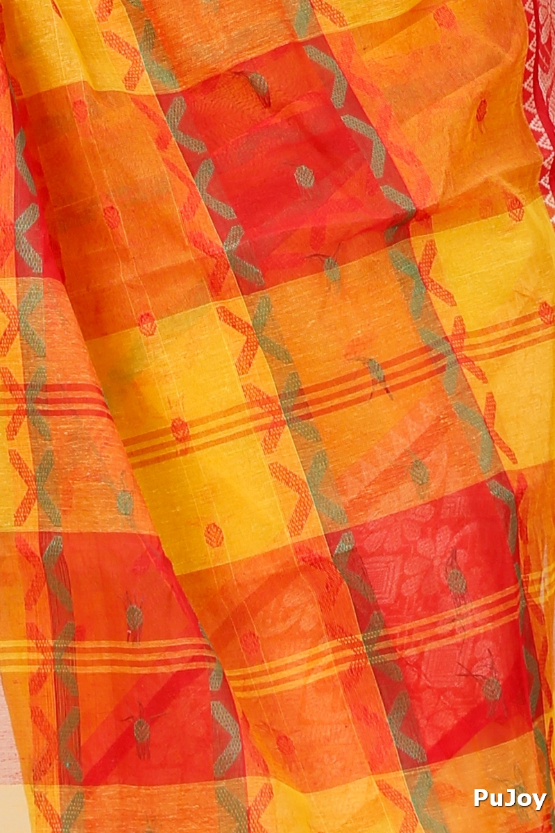Yellow Red Pure Cotton SonaJhuri Desiging Tant Saree (112)