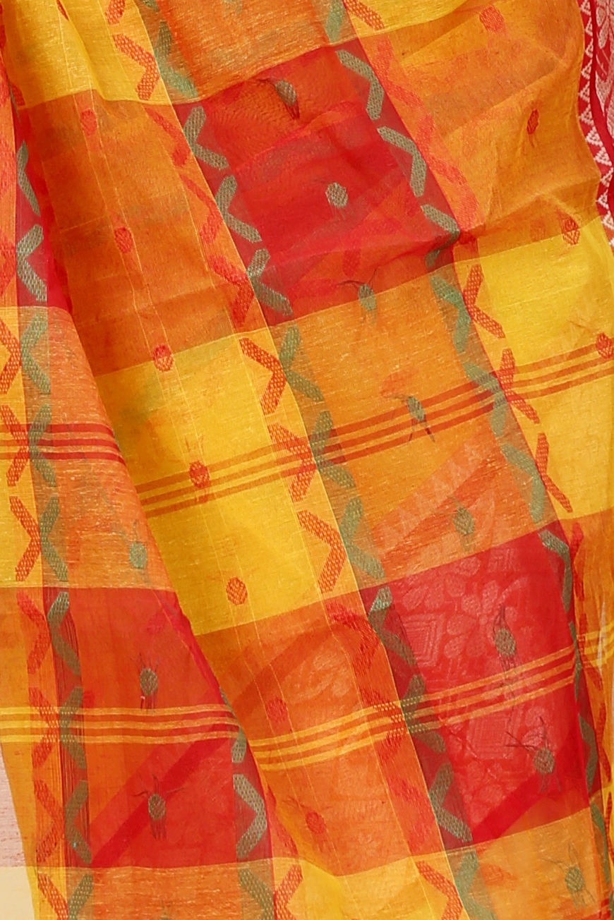 Yellow Red Pure Cotton SonaJhuri Desiging Tant Saree (112)