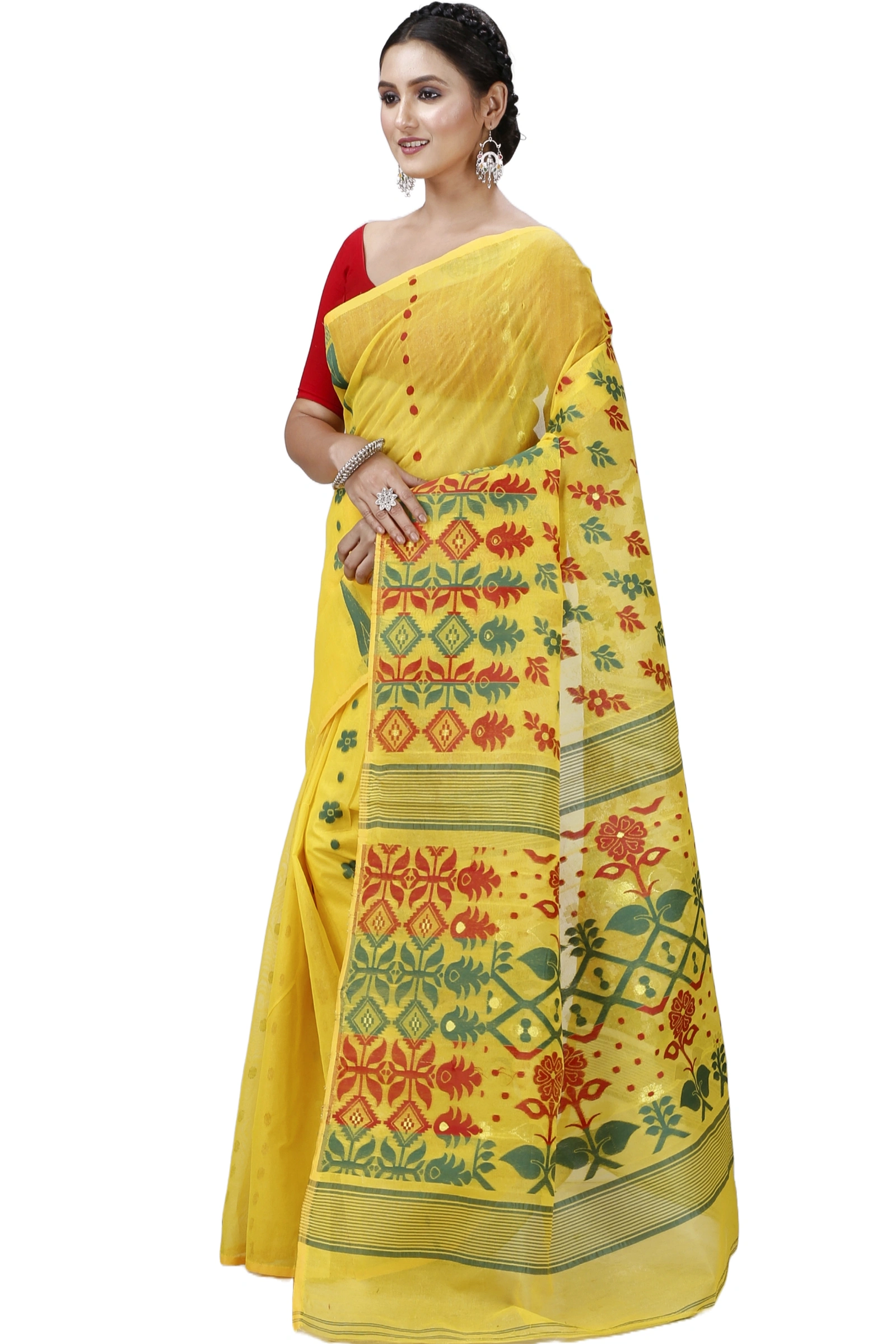 Yellow Pure Cotton Urmila Jamdani Saree (1121)