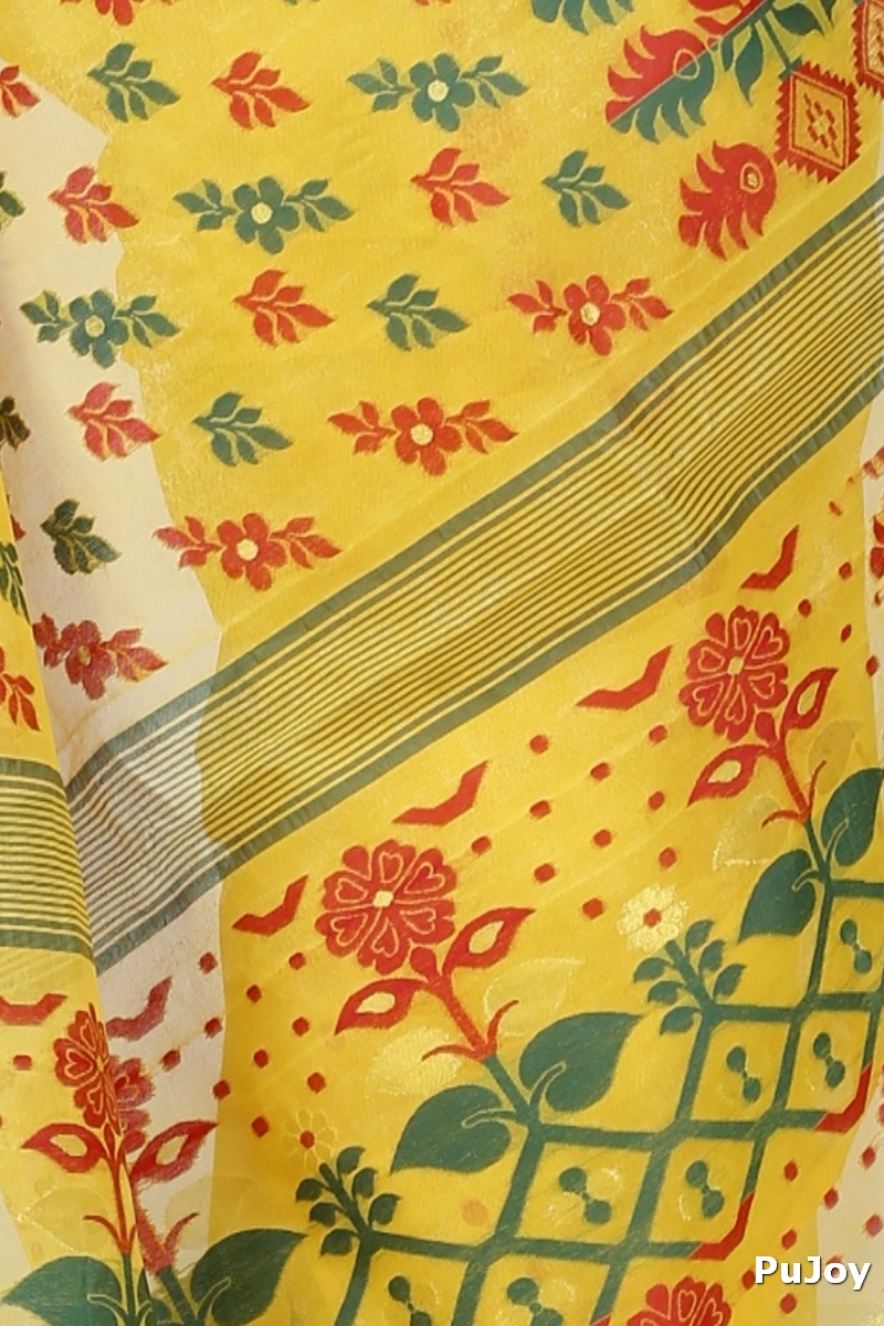 Yellow Pure Cotton Urmila Jamdani Saree (1121)