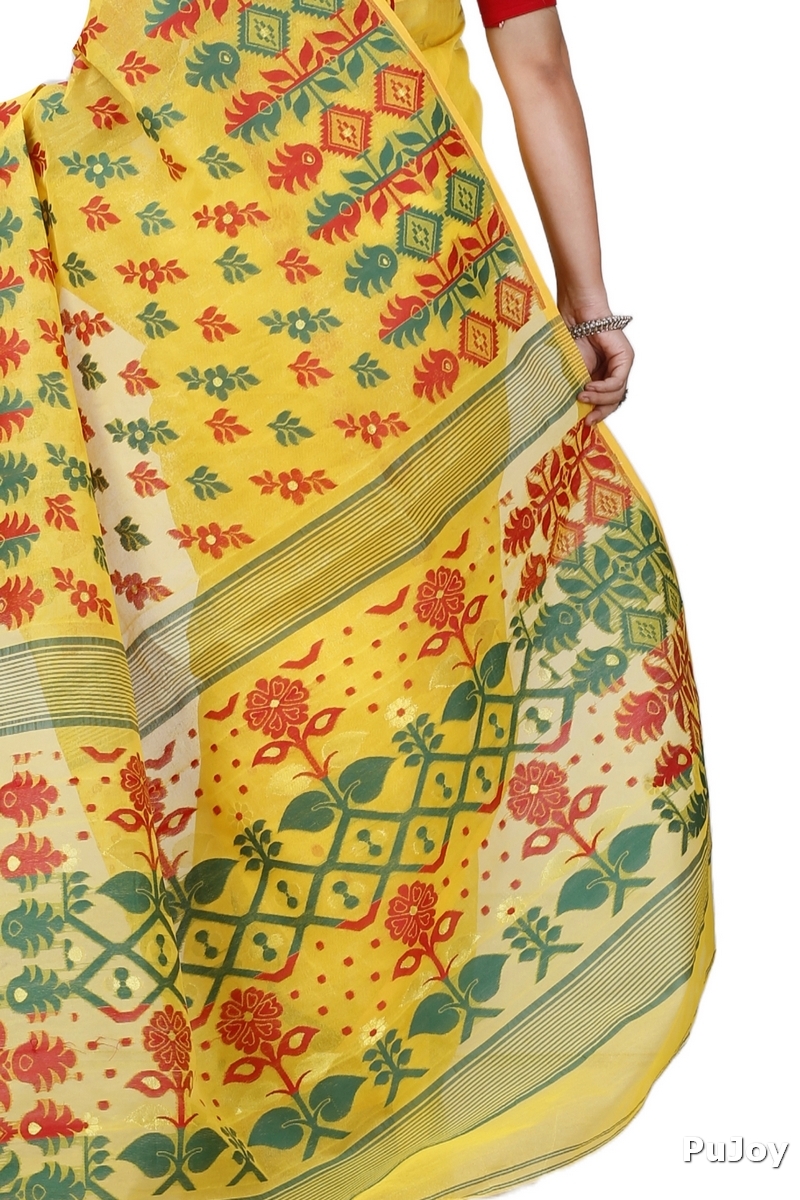 Yellow Pure Cotton Urmila Jamdani Saree (1121)