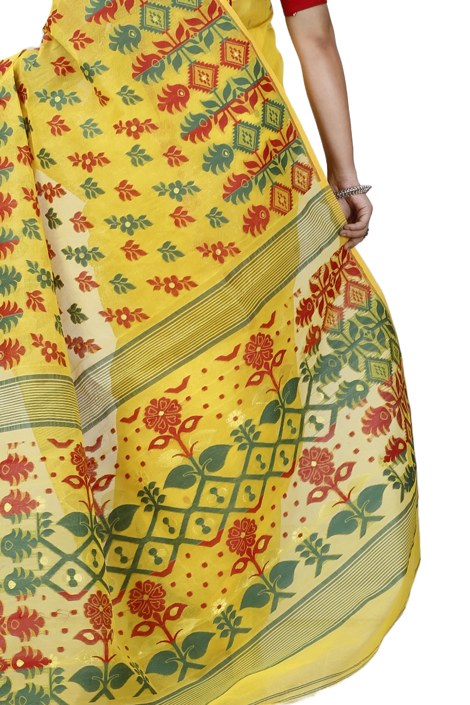Yellow Pure Cotton Urmila Jamdani Saree (1121)