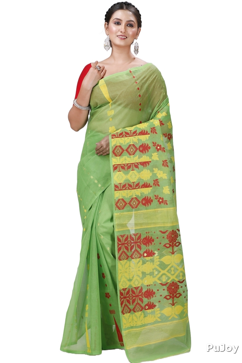 Green Pure Cotton Urmila Jamdani Saree (1122)
