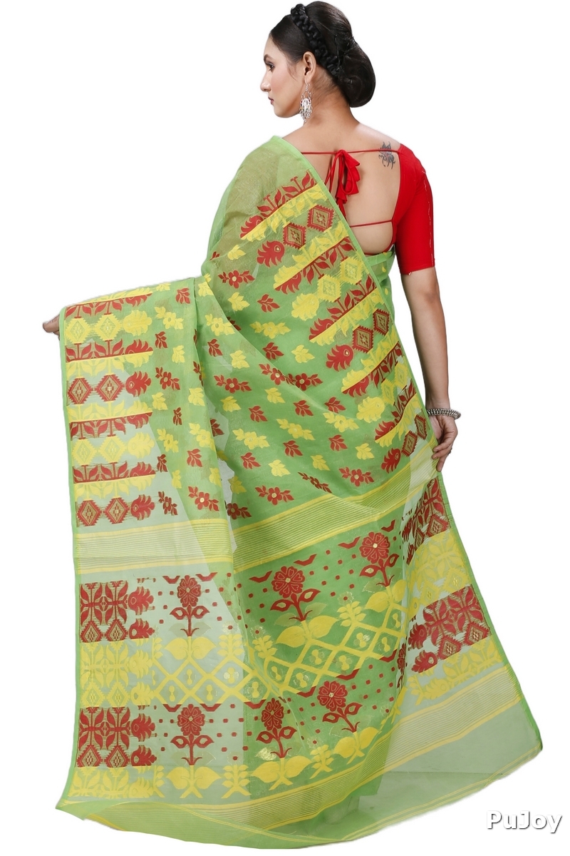 Green Pure Cotton Urmila Jamdani Saree (1122)