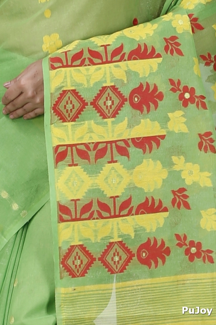 Green Pure Cotton Urmila Jamdani Saree (1122)