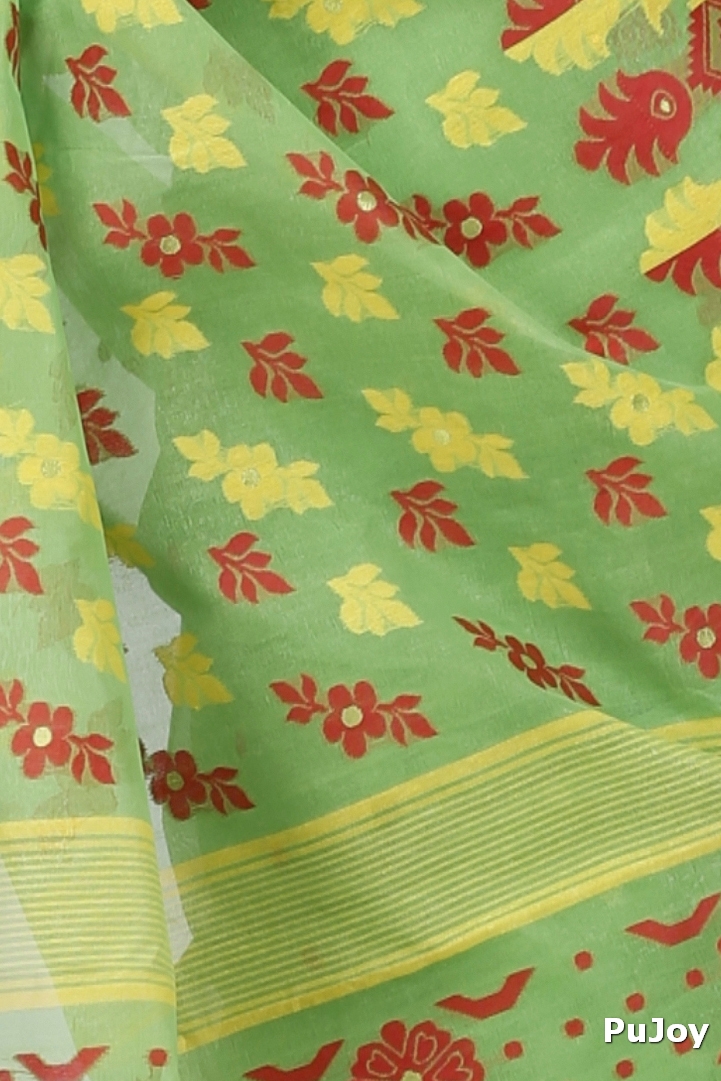 Green Pure Cotton Urmila Jamdani Saree (1122)