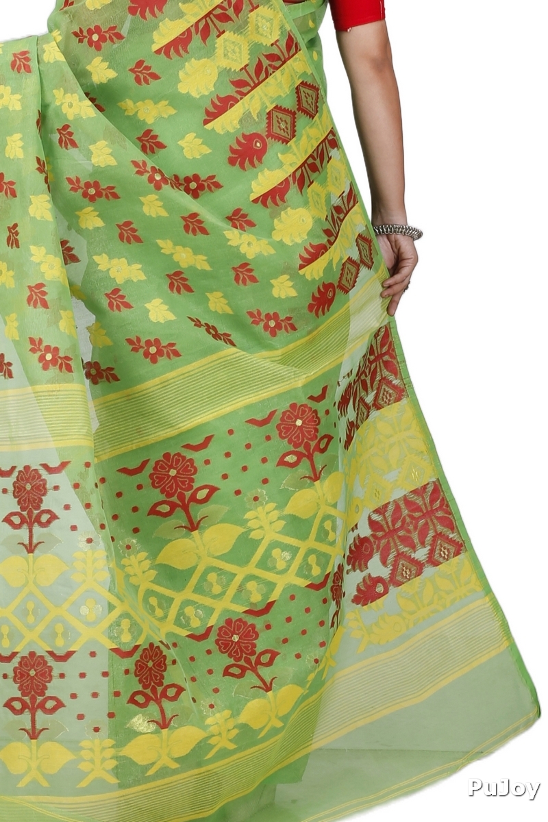 Green Pure Cotton Urmila Jamdani Saree (1122)