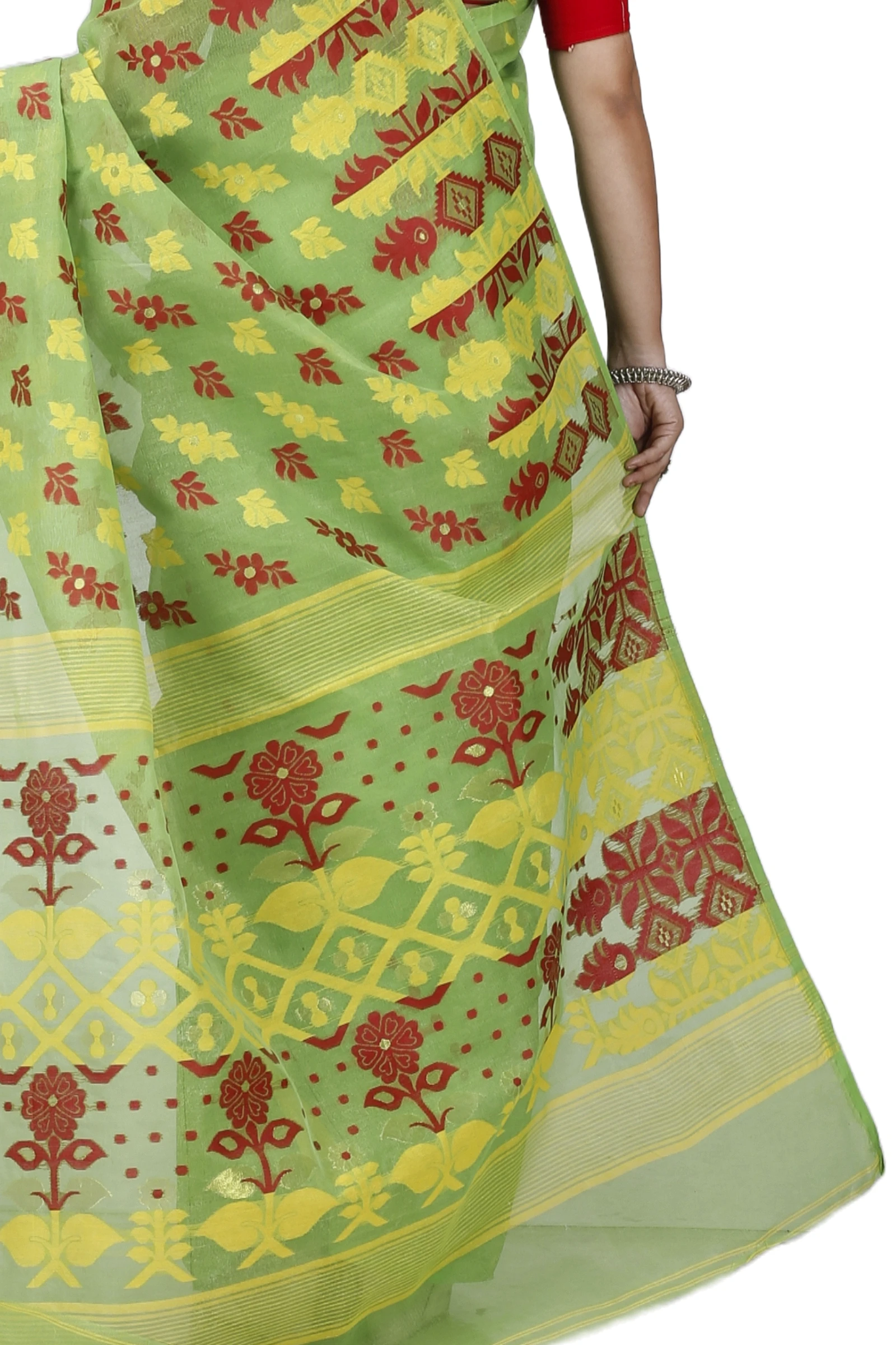 Green Pure Cotton Urmila Jamdani Saree (1122)