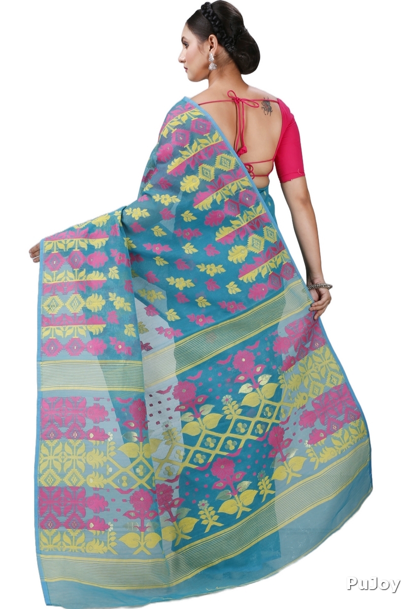 Dark Green Pure Cotton Urmila Jamdani Saree (1123)