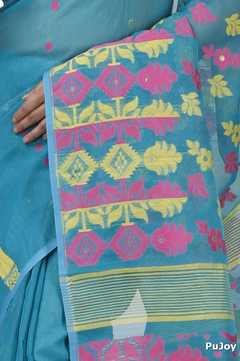 Dark Green Pure Cotton Urmila Jamdani Saree (1123)