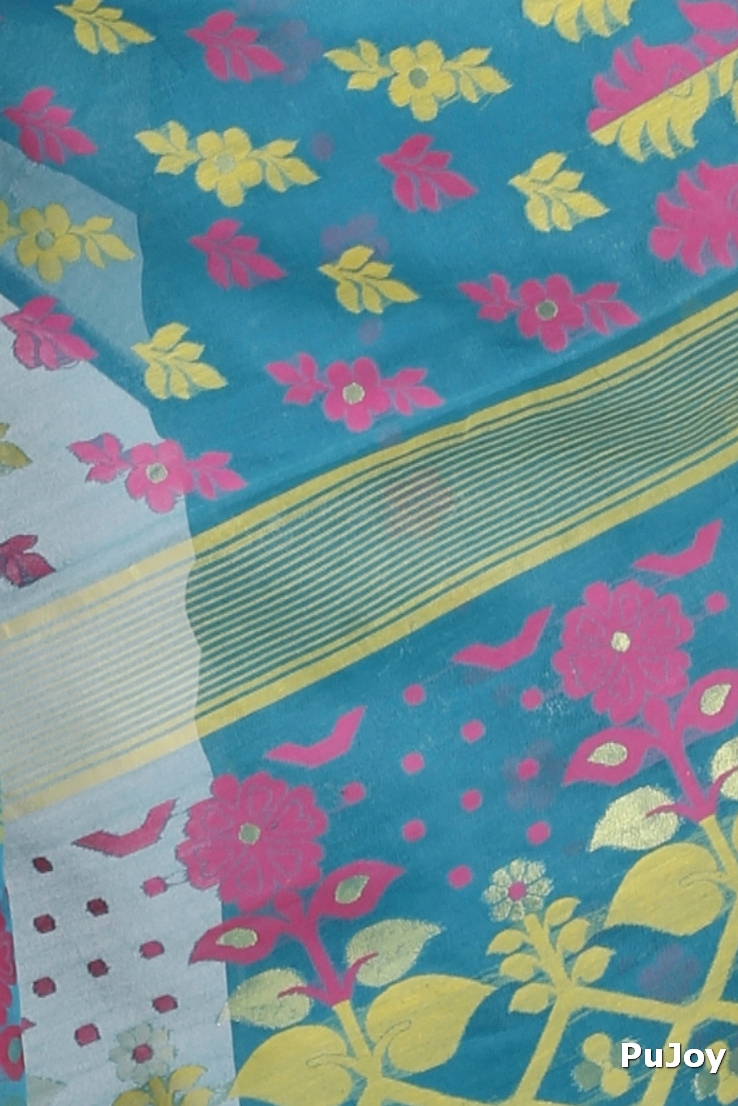 Dark Green Pure Cotton Urmila Jamdani Saree (1123)