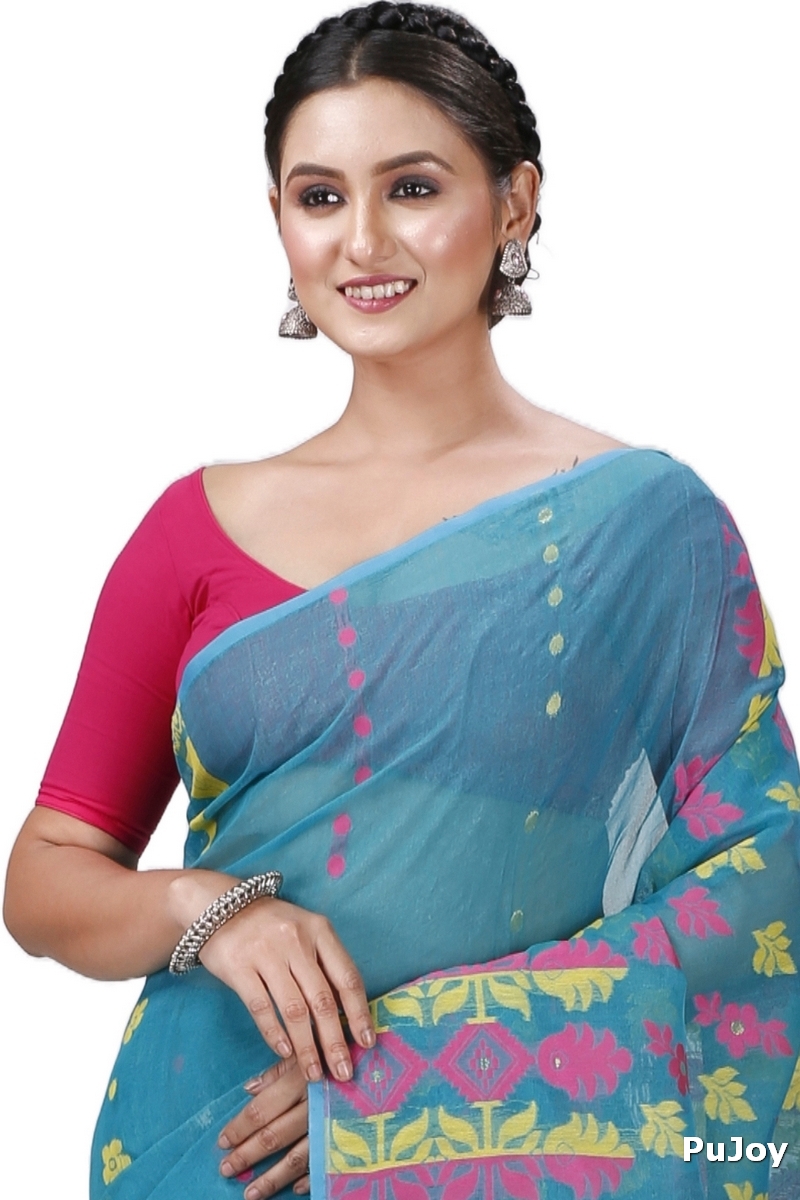 Dark Green Pure Cotton Urmila Jamdani Saree (1123)