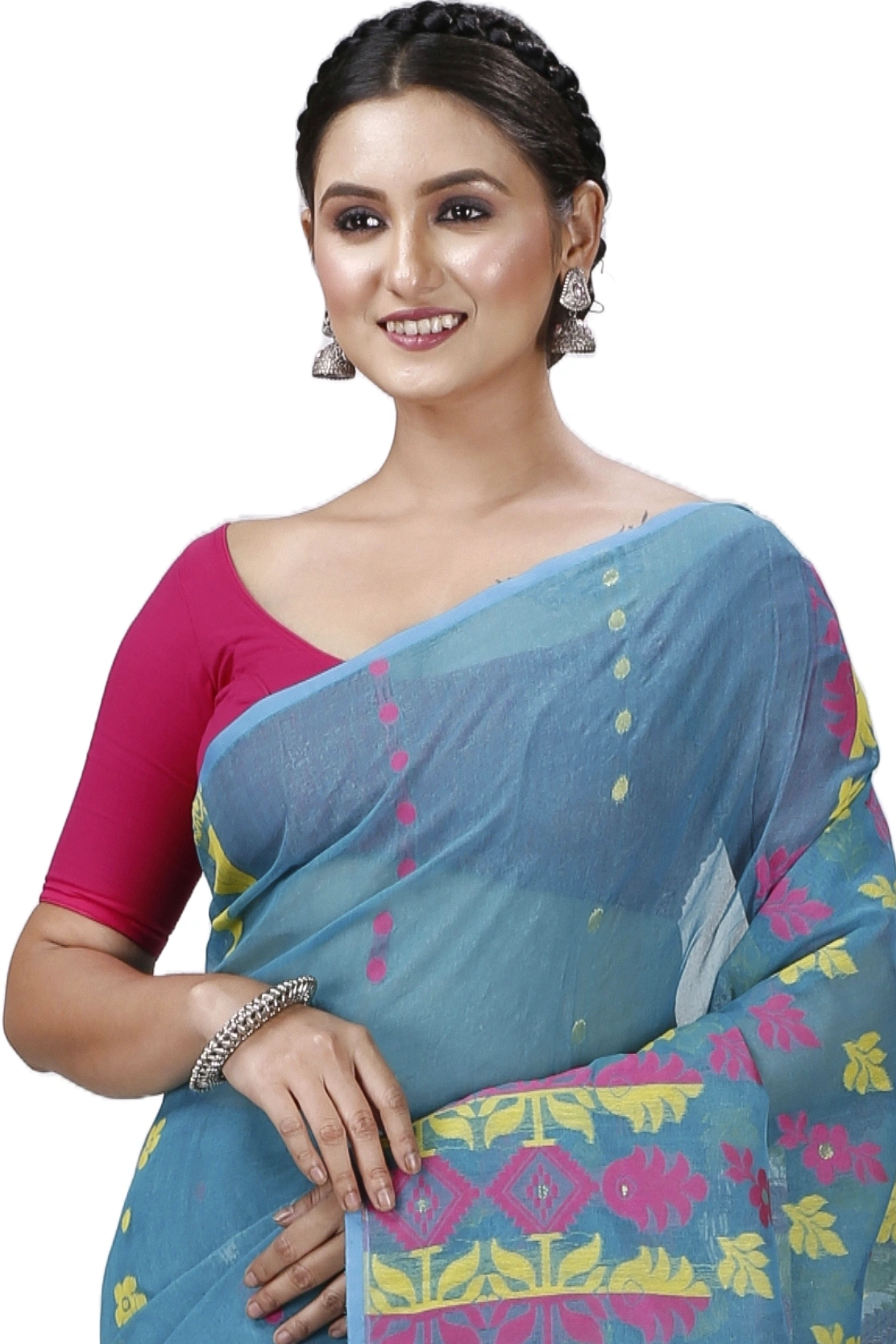 Dark Green Pure Cotton Urmila Jamdani Saree (1123)