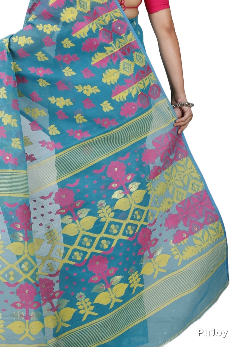 Dark Green Pure Cotton Urmila Jamdani Saree (1123)