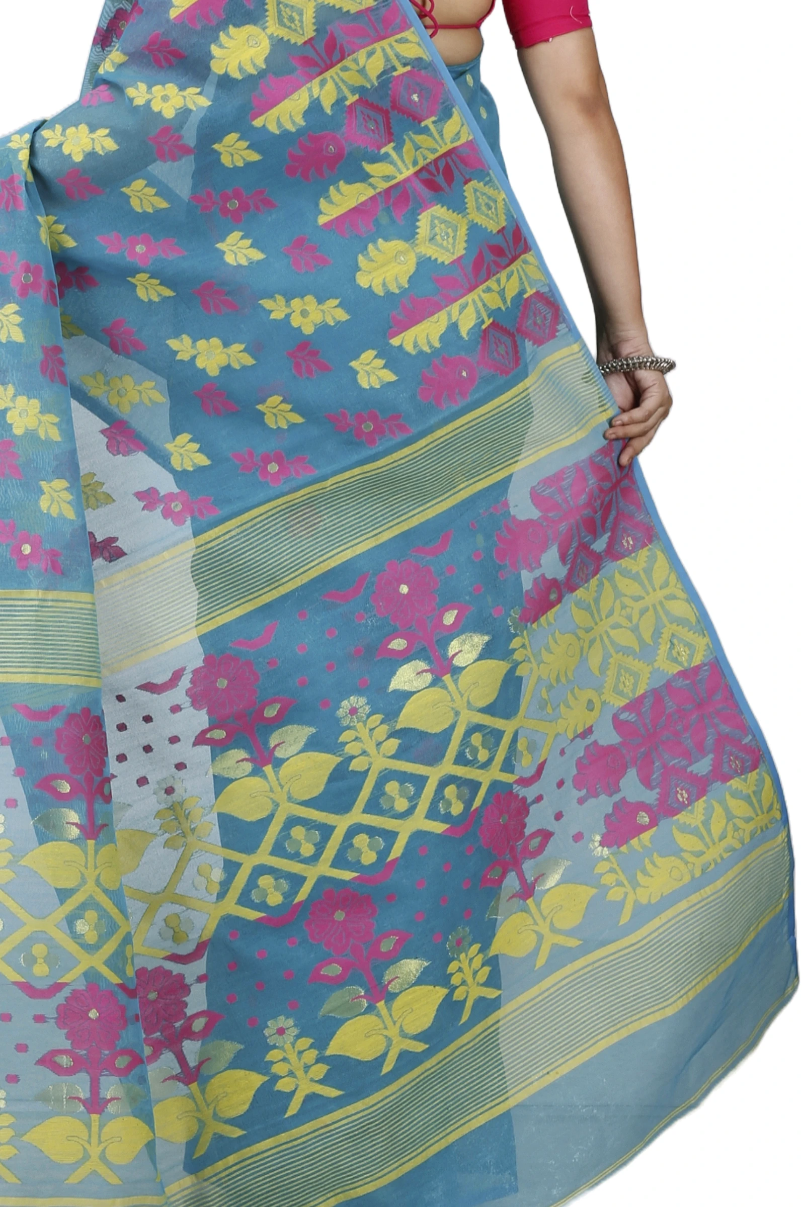 Dark Green Pure Cotton Urmila Jamdani Saree (1123)