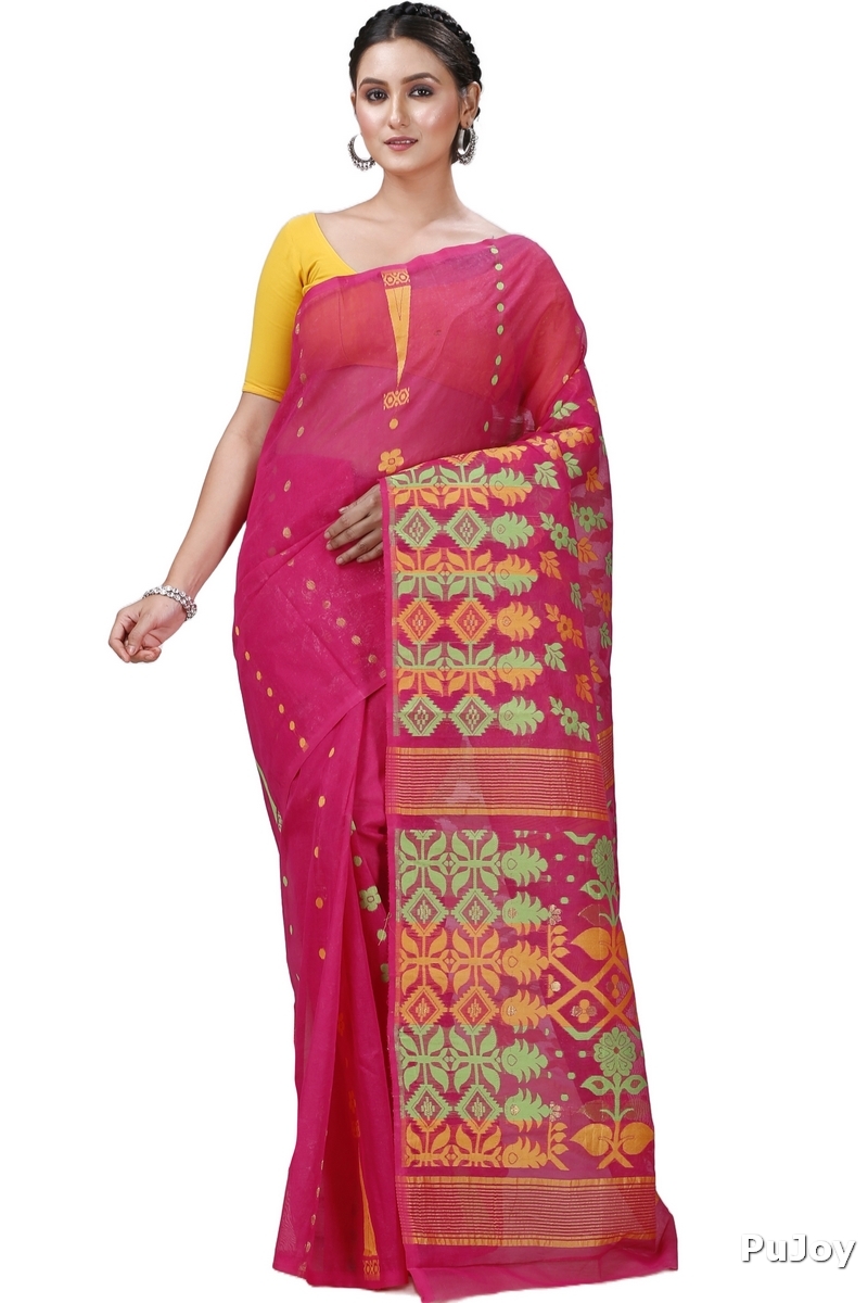 Maroon Pure Cotton Urmila Jamdani Saree (1124)