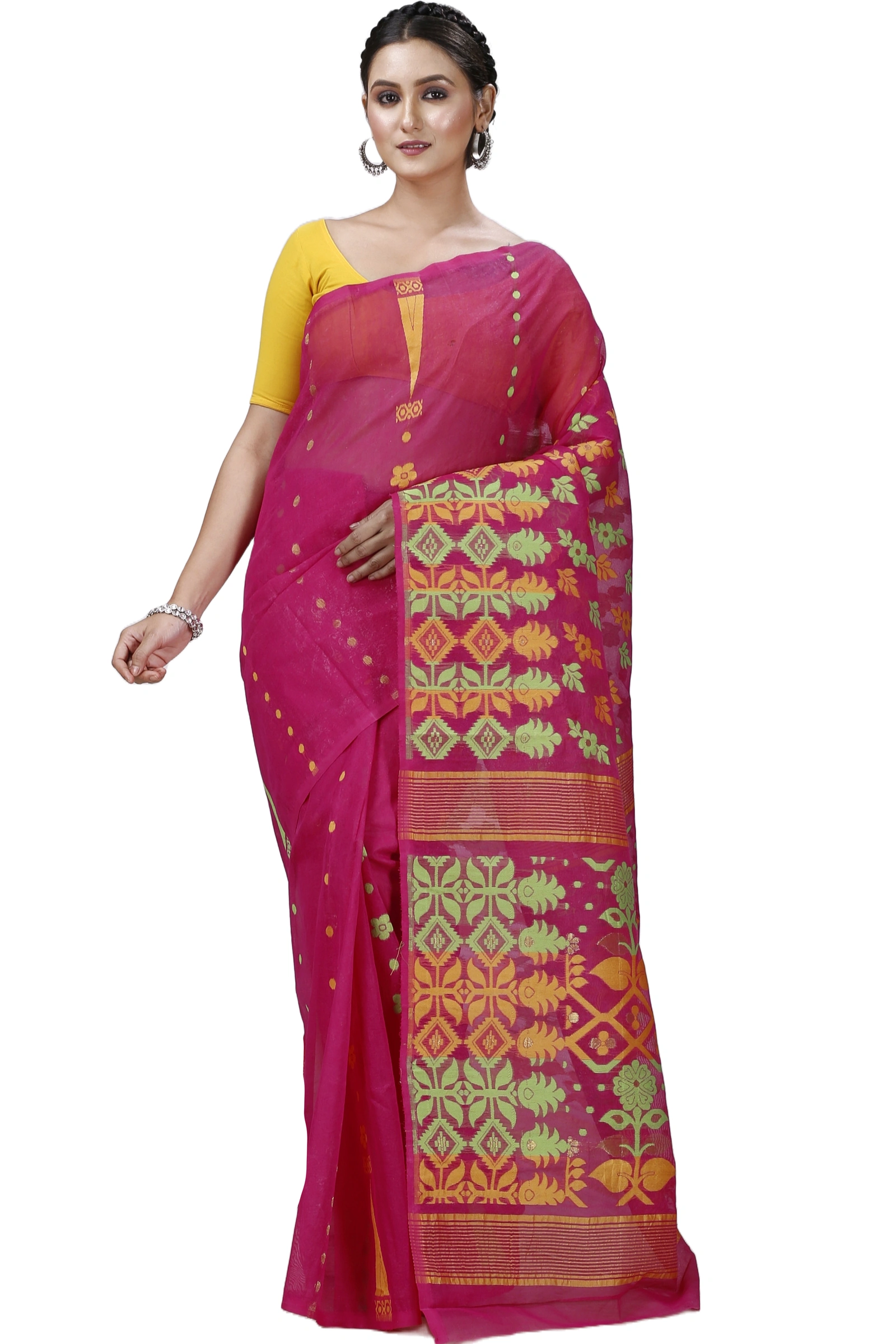 Maroon Pure Cotton Urmila Jamdani Saree (1124)