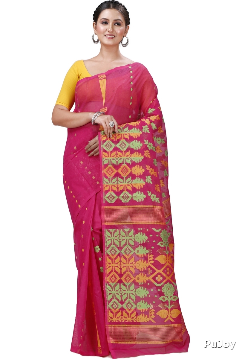 Maroon Pure Cotton Urmila Jamdani Saree (1124)