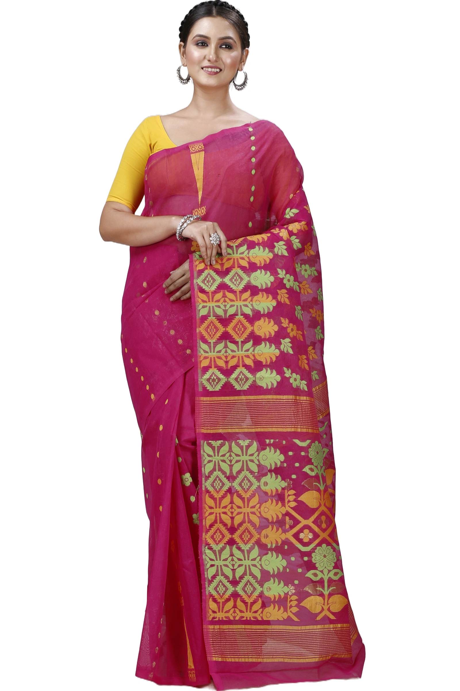 Maroon Pure Cotton Urmila Jamdani Saree (1124)
