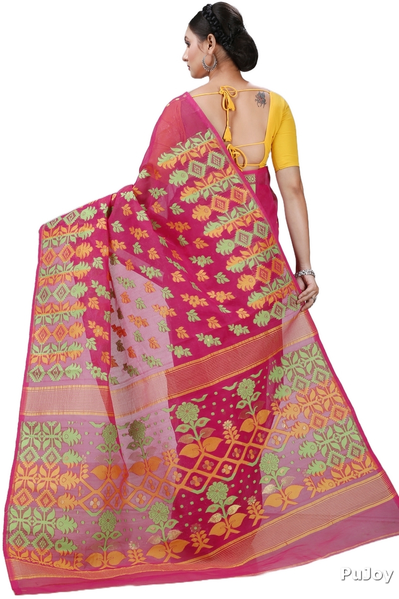 Maroon Pure Cotton Urmila Jamdani Saree (1124)