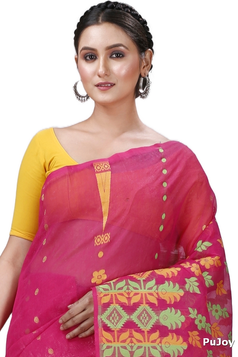 Maroon Pure Cotton Urmila Jamdani Saree (1124)