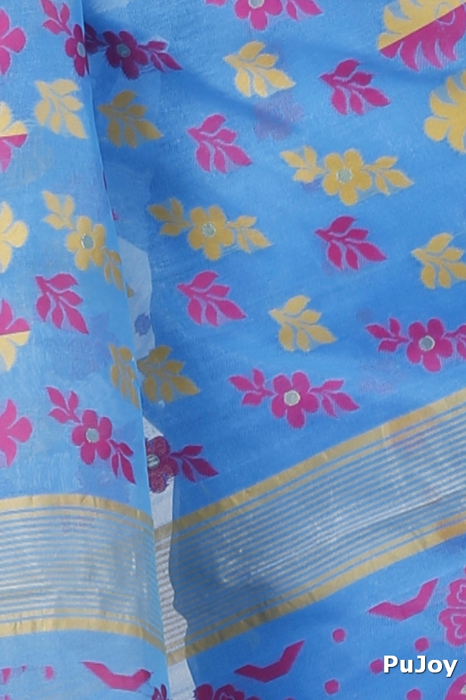 Sky Blue Pure Cotton Urmila Jamdani Saree (1125)