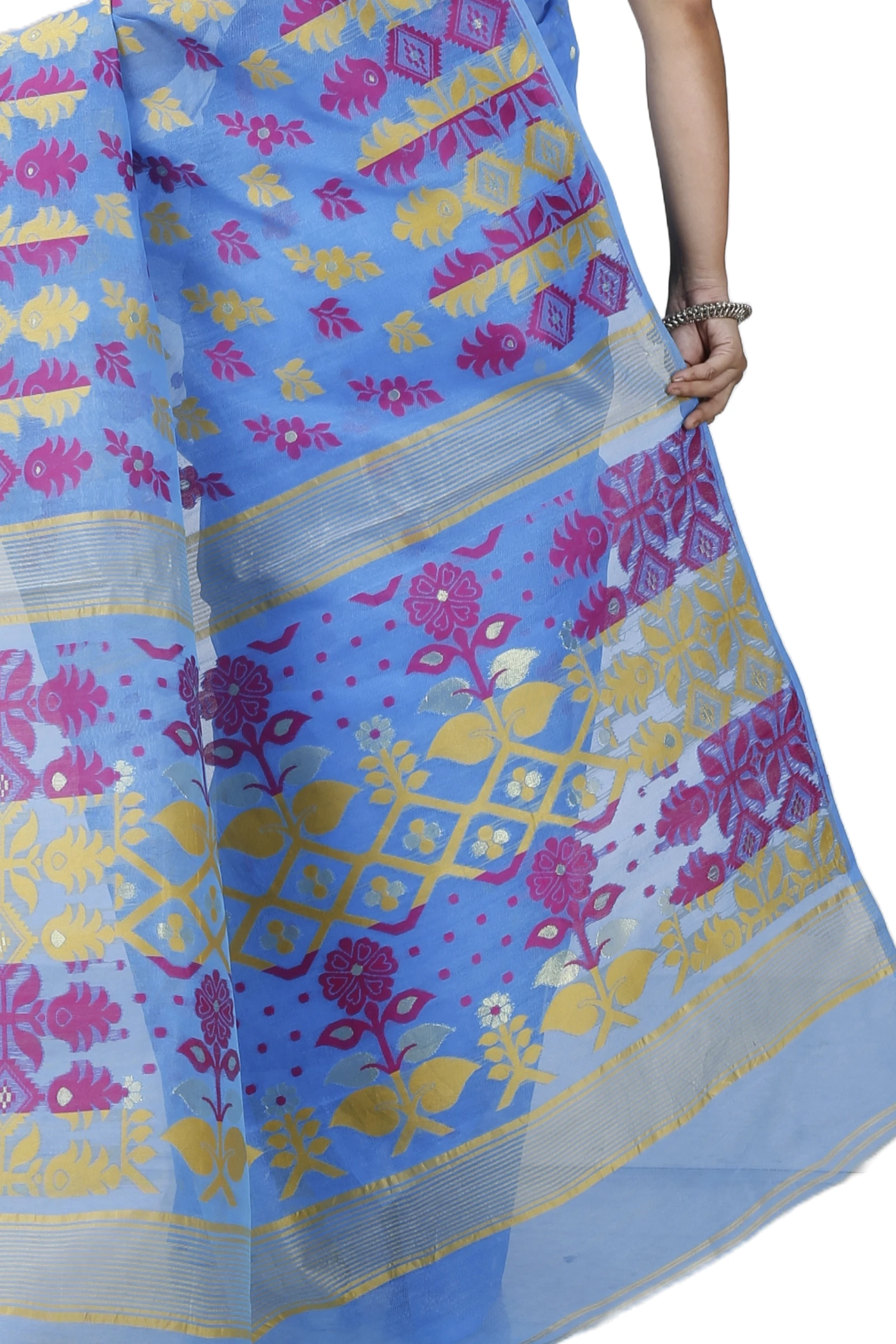 Sky Blue Pure Cotton Urmila Jamdani Saree (1125)