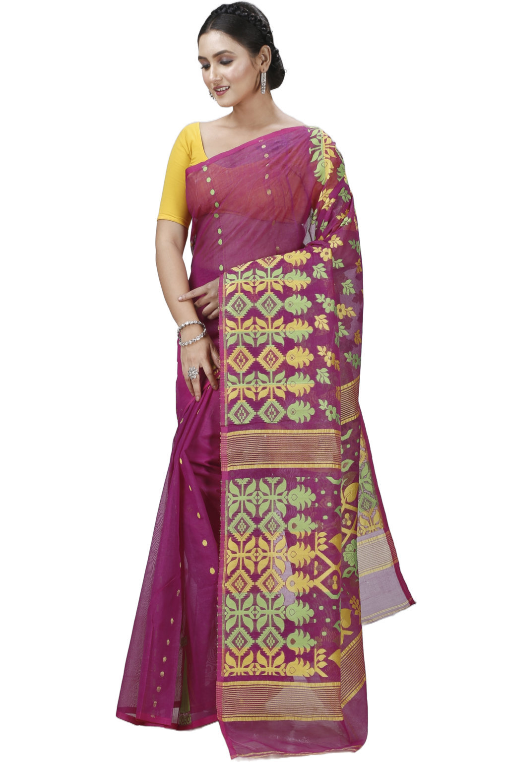 Purple Pure Cotton Urmila Jamdani Saree (1126)