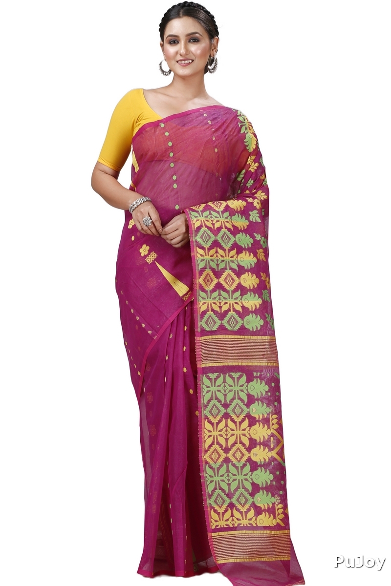 Purple Pure Cotton Urmila Jamdani Saree (1126)