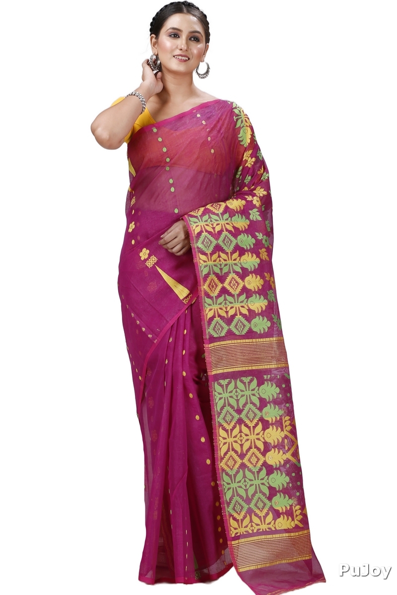 Purple Pure Cotton Urmila Jamdani Saree (1126)