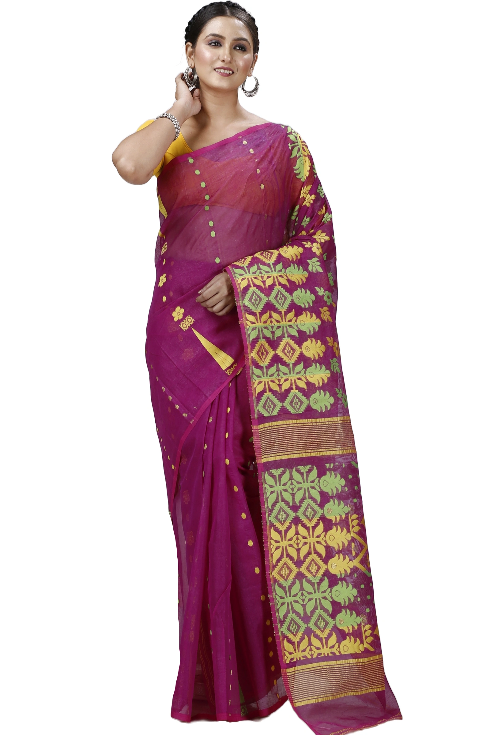 Purple Pure Cotton Urmila Jamdani Saree (1126)