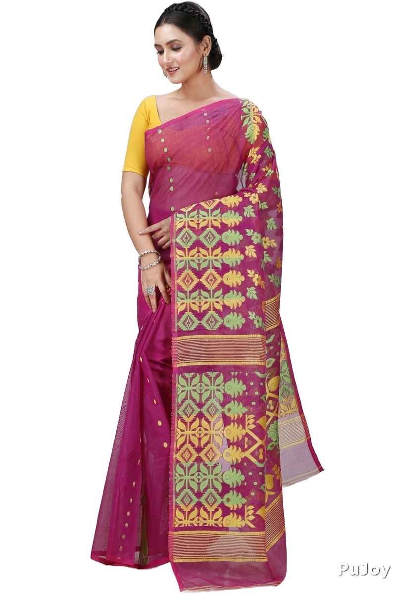 Purple Pure Cotton Urmila Jamdani Saree (1126)