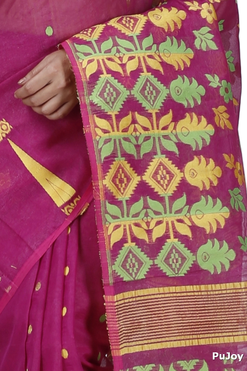 Purple Pure Cotton Urmila Jamdani Saree (1126)