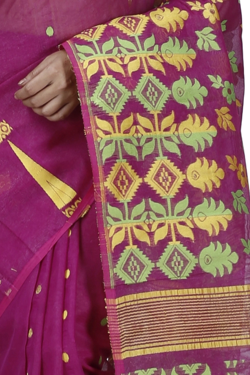 Purple Pure Cotton Urmila Jamdani Saree (1126)