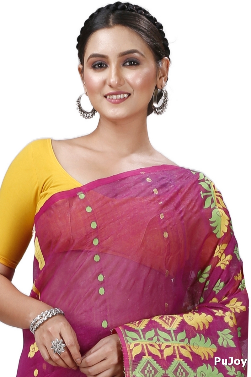 Purple Pure Cotton Urmila Jamdani Saree (1126)