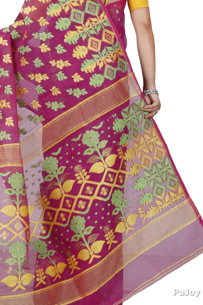 Purple Pure Cotton Urmila Jamdani Saree (1126)