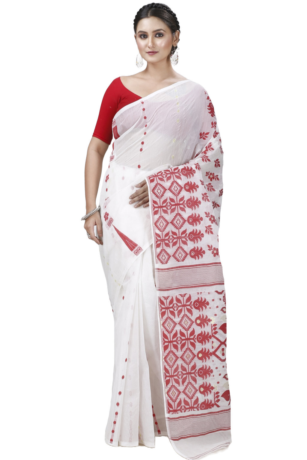 White Pure Cotton Urmila Jamdani Saree (1127)