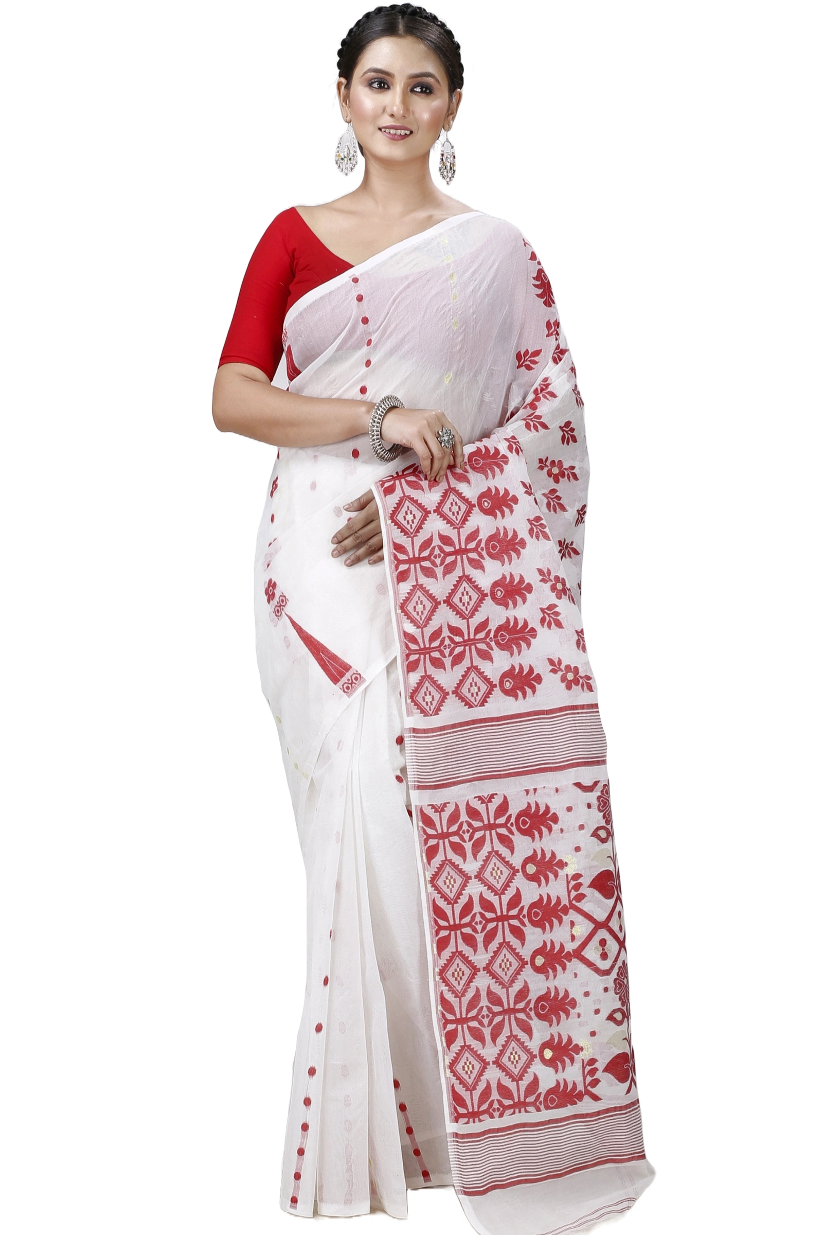 White Pure Cotton Urmila Jamdani Saree (1127)