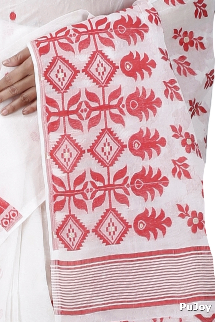 White Pure Cotton Urmila Jamdani Saree (1127)