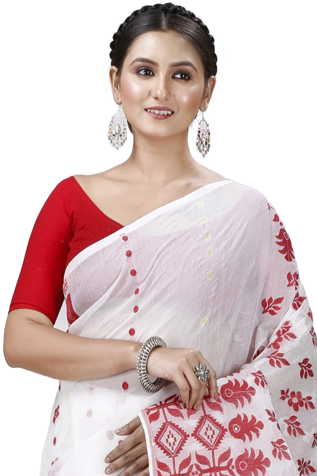 White Pure Cotton Urmila Jamdani Saree (1127)