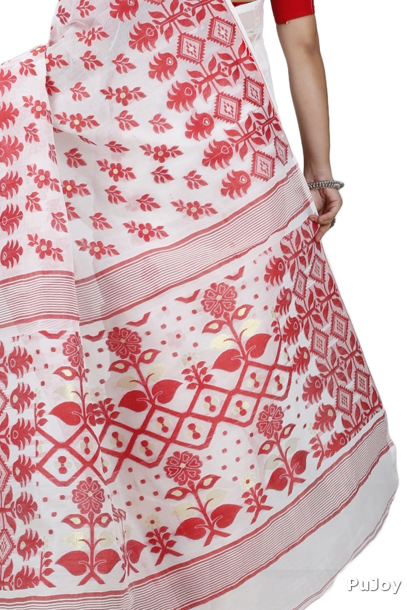 White Pure Cotton Urmila Jamdani Saree (1127)