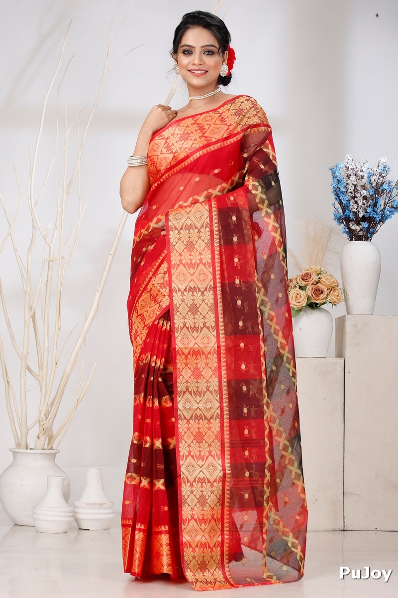 Red Pure Cotton SonaJhuri Desiging Tant Saree (113)
