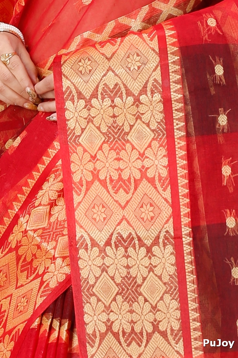 Red Pure Cotton SonaJhuri Desiging Tant Saree (113)