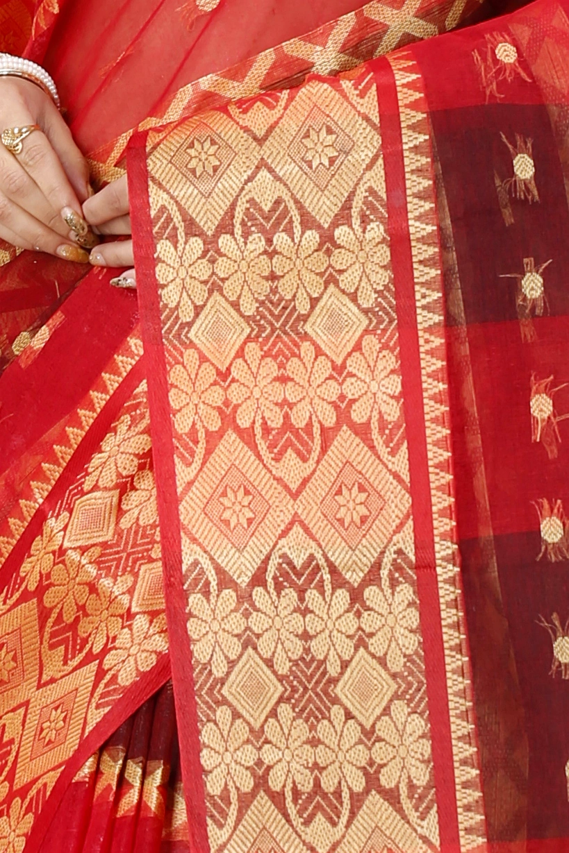 Red Pure Cotton SonaJhuri Desiging Tant Saree (113)