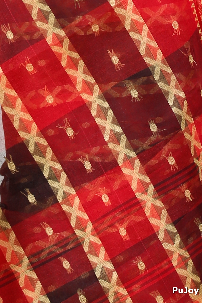 Red Pure Cotton SonaJhuri Desiging Tant Saree (113)