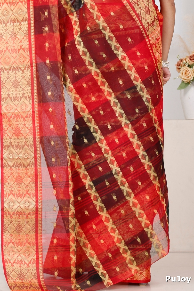 Red Pure Cotton SonaJhuri Desiging Tant Saree (113)